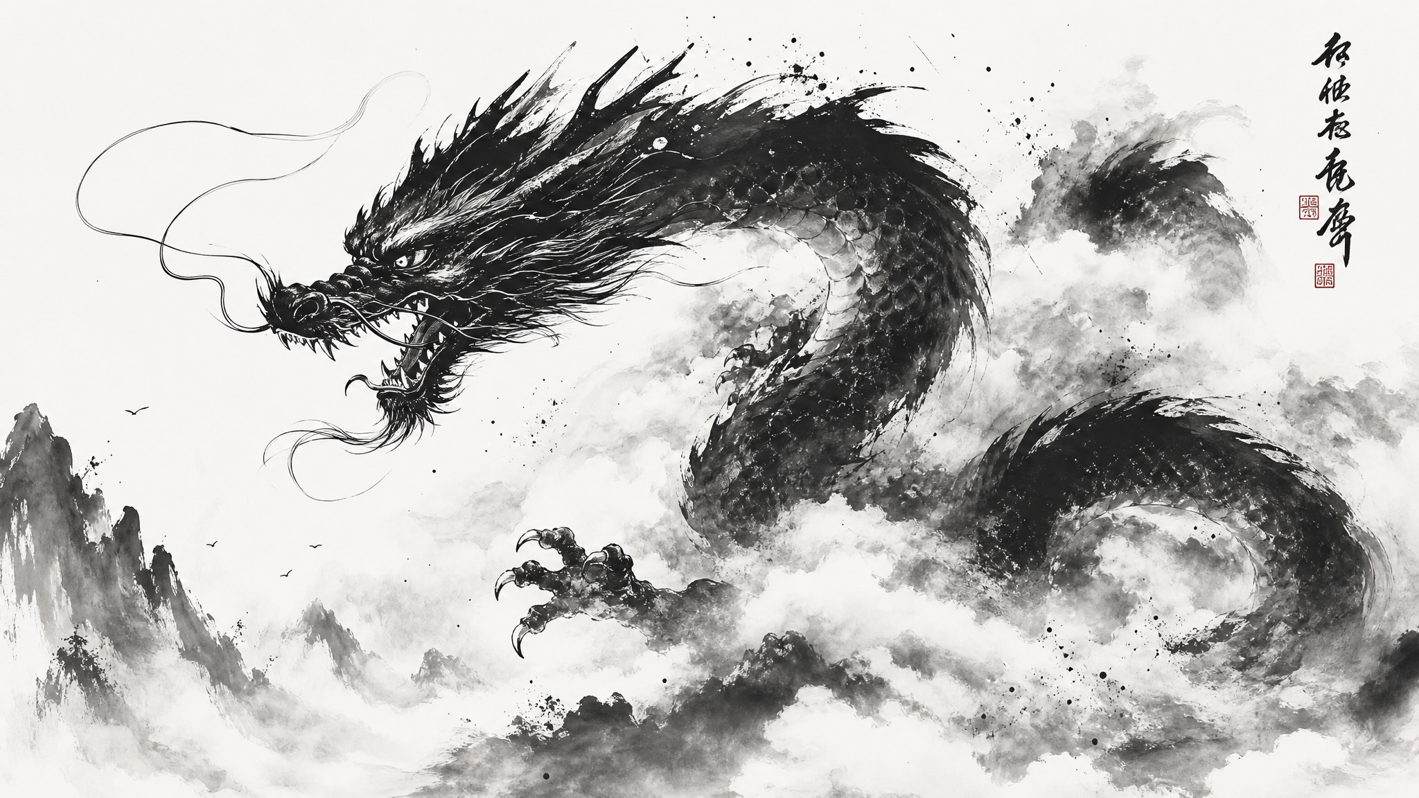 Decorative ink wash dragon art